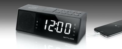 Muse M-172 BT Klokradio met Bluetooth, USB-poort en oplaadfunctie (Bluetooth, NFC, USB, AUX-in, PLL FM-radio, LED-display, 20 zendergeheugen, slaap, snooze) zwart