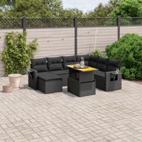 8-delige Loungeset met kussens poly rattan zwart - thumbnail
