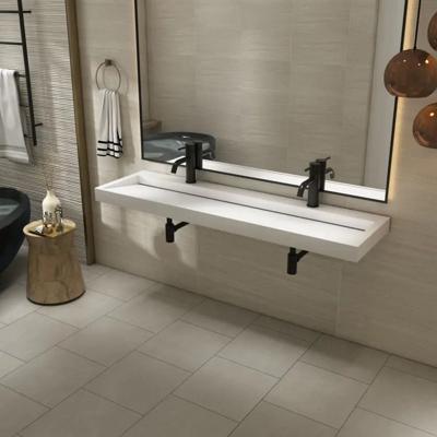 Wastafel BWS Hoya 140x45.5 cm Met 2 Kraangaten Mat Wit Wastafel BWS Hoya 140x45.5 cm Met 2 Kraangaten Mat Wit