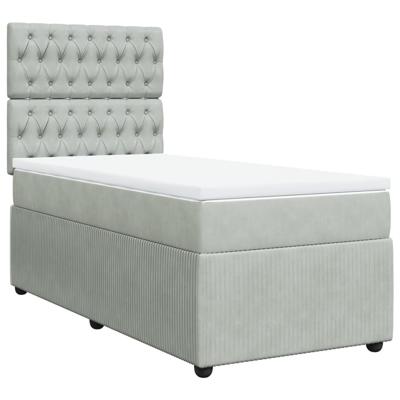 Boxspring met matras fluweel lichtgrijs 140x190 cm - thumbnail