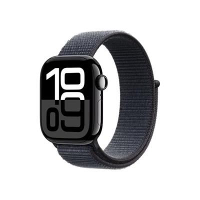 Apple Watch Series 10 (GPS + Cellular 42 mm) Smartwatch - Kast van gitzwart aluminium - Inkt geweven sportbandje. Conditie bijhouden, Ecg-app, always on Retina-display, CO₂-neutraal