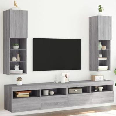 Tv-meubels met LED-verlichting 2 st 30,5x30x102 cm grijs sonoma