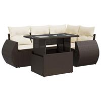 5-delige Loungeset met kussens poly rattan bruin - thumbnail