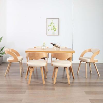 Eetkamerstoelen 6 st gebogen hout en kunstleer crème