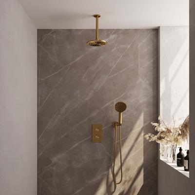 Brauer Gold Carving Thermostatische Regendoucheset Inbouw - Hoofddouche 20 cm - 3 Weg - Handdouche 3 Standen - Doucheslang - Wandaansluitbocht - Geborsteld Goud