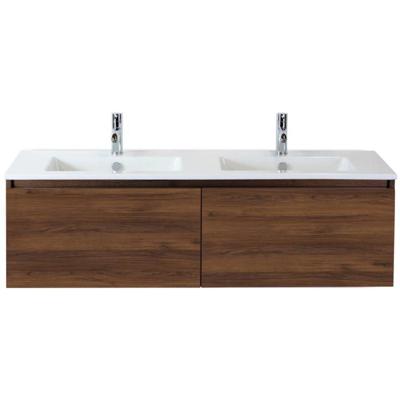 Frozen Badmeubelset 140 cm - Greeplijst in Kleur - Walnoot - Keramische Wastafel Wit 2 Kraangaten