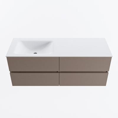 MONDIAZ VICA 130cm badmeubel onderkast Smoke 4 lades. Wastafel CLOUD links 1 kraangat, kleur Talc.