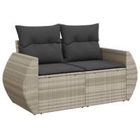 6-delige Loungeset met kussens poly rattan lichtgrijs - thumbnail