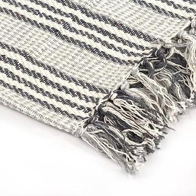 VidaXL Plaid strepen 160x210 cm katoen grijs en wit VidaXL Plaid strepen 160x210 cm katoen grijs en wit