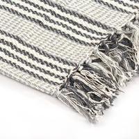 VidaXL Plaid strepen 160x210 cm katoen grijs en wit - thumbnail