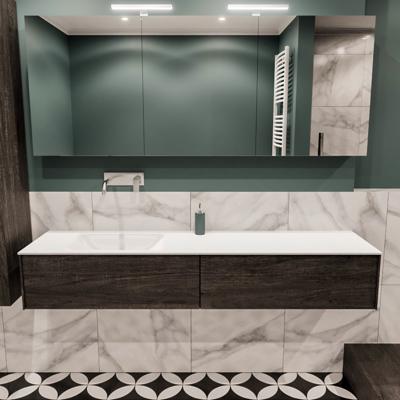 Mondiaz Lush Cloud badmeubel eiken Dark brown 180 cm 2 lades solid surface enkele spoelbak links zonder kraangat