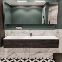 Mondiaz Lush Cloud badmeubel eiken Dark brown 180 cm 2 lades solid surface enkele spoelbak links zonder kraangat - thumbnail