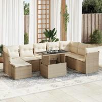 9-delige Loungeset met kussens poly rattan beige - thumbnail