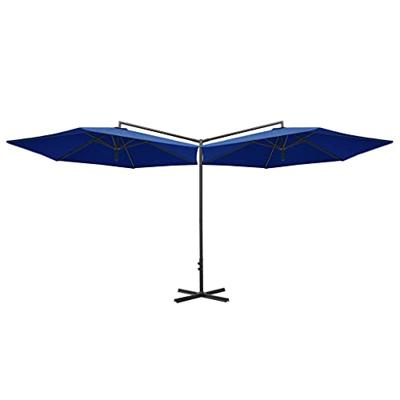 VidaXL Parasol dubbel met stalen paal 600 cm azuurblauw