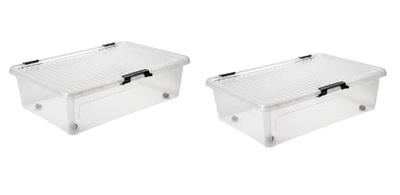 Opbergboxen met deksel 24 liter kunststof transparant 60 x 40 x 16 cm set van 2 stuks