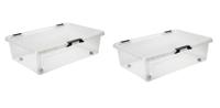 Opbergboxen met deksel 24 liter kunststof transparant 60 x 40 x 16 cm set van 2 stuks - thumbnail
