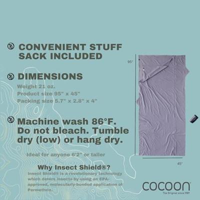 Cocoon Travel Sheet XL Insect Shield Egyptian Cotton Lakenzak Elephant Grey