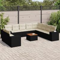 11-delige Loungeset met kussens poly rattan zwart - thumbnail