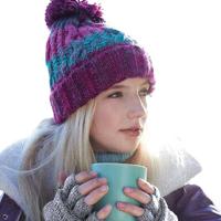 Beechfield CB486 Corkscrew Pom Pom Beanie - Retro Blues - One Size - thumbnail