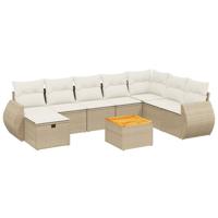 9-delige Loungeset met kussens poly rattan beige - thumbnail