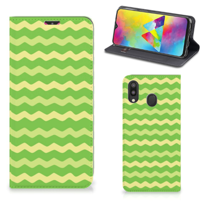 Samsung Galaxy M20 | Hoesje met Magneet | Waves Green Samsung Galaxy M20 | Hoesje met Magneet | Waves Green
