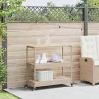 Keukentrolley 3-laags poly rattan en massief acaciahout beige - thumbnail