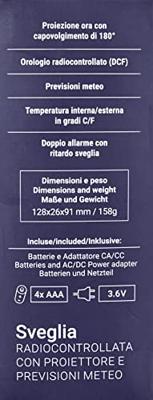 Explore Scientific RPW3008 Projectieklok met draadloze tijd en weersvoorspelling, dubbel alarm, binnentemperatuursensor, wit