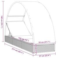 Ligbed met rond dak 211x57x140 cm poly rattan grijs - thumbnail