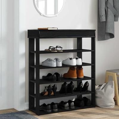 VidaXL Schoenenrek 80x30x98 cm bewerkt hout zwart VidaXL Schoenenrek 80x30x98 cm bewerkt hout zwart