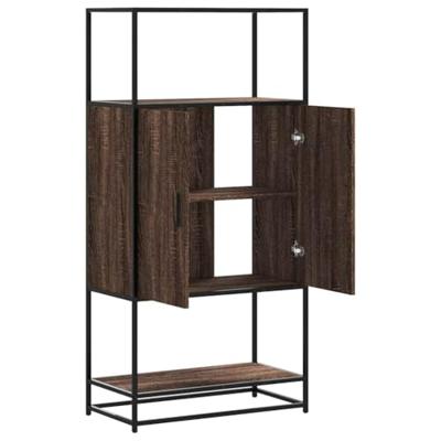 Hoge kast 68x35x139 cm bewerkt hout en metaal bruin eikenkleur