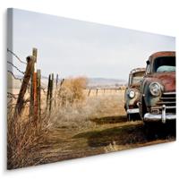 Schilderij - Vintage auto&apos;s, bruin/blauw, 4 maten, wanddecoratie - thumbnail