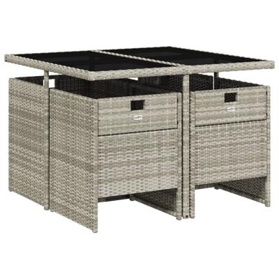 5-delige Tuinset met kussens poly rattan lichtgrijs - thumbnail