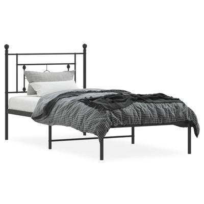 Bedframe met hoofdbord metaal zwart 107x203 cm