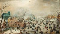 Hendrick Avercamp - Winterlandschap met schaatsers , Rijksmuseum, print op canvas, premium print 120x70cm - thumbnail