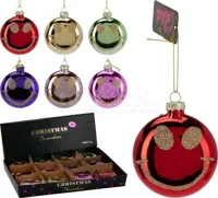Kerstornament Smiley Ø8,8cm Assorti 1st - thumbnail
