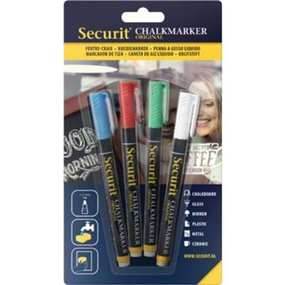 Krijtstift Securit SMA-100 rond 1-2mm wit/blauw/groen/rood blister à 4 stuks