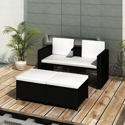 4-delige Loungeset met kussens poly rattan zwart