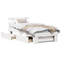 Bedframe met lade met hoofdeinde met opslag Wit 90 x 190 cm Grenenhout - thumbnail