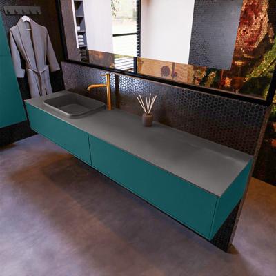 Badkamermeubelset Mondiaz Erin 200 cm met 2 Lades met RIDGE Wastafel Links Dark grey met 1 kraangat Greeploos Mat Smag