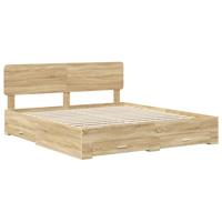 Bedframe met hoofdeinde Sonoma Eiken 200 x 200 cm Bewerkt hout - thumbnail