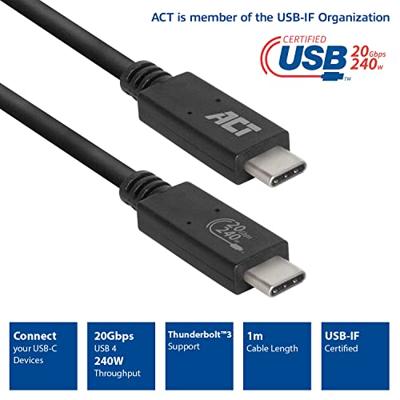 ACT USB-C USB4 20Gbps kabel M/M 1m - thumbnail