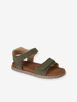 Leren kindersandalen met klittenband kaki Leren kindersandalen met klittenband kaki