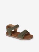 Leren kindersandalen met klittenband kaki - thumbnail