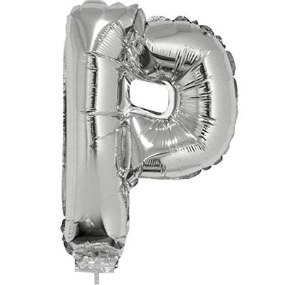 Folieballon zilver letter &apos;P&apos; met rietje