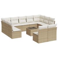 11-delige Tuinset met kussens poly rattan beige - thumbnail