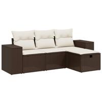 4-delige Loungeset met kussens poly rattan bruin - thumbnail