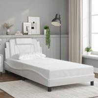 Bedframe met hoofdbord kunstleer wit 100x200 cm - thumbnail