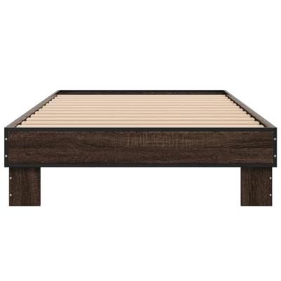 Bedframe bewerkt hout en metaal bruin eikenkleurig 75x190 cm Bedframe bewerkt hout en metaal bruin eikenkleurig 75x190 cm