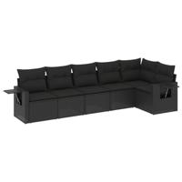 6-delige Loungeset met kussens poly rattan zwart - thumbnail