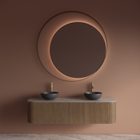 Spiegel Gliss Design Kosmos Mat Goud Rond met Frame en Indirecte LED Verlichting 140 cm - thumbnail